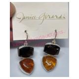 Sterling Silver Amber & Smokey Quartz Earrings