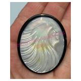 Mother Of Pearl Cameo Pin w/ Black Frame