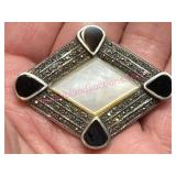 Sterling Silver Onyx & Mother-of-Pearl Brooch