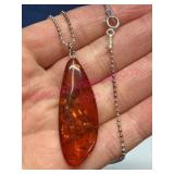 Baltic Amber Pendant w/ Sterling 18in Chain