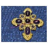 925 Sterling Cross Pendant w/ Purple Stones