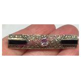 Sterling Silver Bar Pin w/ Gemstones