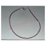 Sterling Silver Necklace w/ Pearls & Red Beads