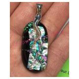 Dichroic Glass Pendant w/ Sterling Silver Bail