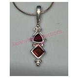 Sterling Silver Garnet Pendant w/ 16in Chain