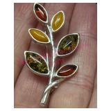 Baltic Amber Sterling Silver Brooch/Pin