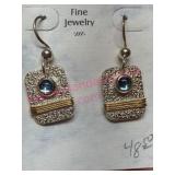 Textured Metal Earrings w/ Blue Stones
