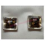 Amber Inlay Sterling Silver Earrings