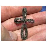 Black Sterling Cross Pendant w/ Marcasite