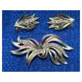Ant. Rhinestone Brooch & Earrings Set