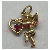 14K Gold Ruby Cherub Pendant 1.2g TW