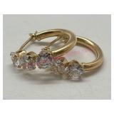 14K Gold Hoop CZ Earrings 1.3g TW