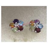 14K White Gold Earrings w/ Gemstones 1.1g