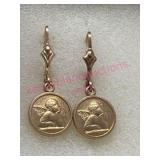 14K Gold Cherub Dangle Earrings 2.7g