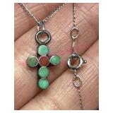 Sterling Silver Turquoise Cross Necklace 1.9g