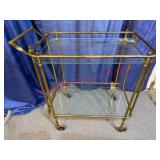 Ant. Brass Serving Cart w/Glass Shelves