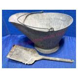 Old Metal Coal Scuttle w/Shovel