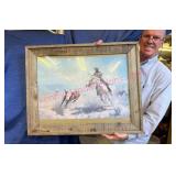 Framed Cowboy & Cattle Print w/ Barnwood Frame