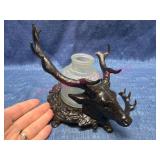 Cast Iron Deer Inkwell w/ Glass Insert