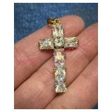 Gold-Tone Cross Pendant w/ Clear Stones