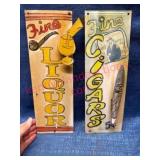 Metal Signs w/ Painted Liquor & Cigar Graphics