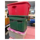 Stacked Plastic Storage Bins (only 1 w/lid)