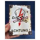 Metal Danger Sign w/ Skull Graphic Porcelain