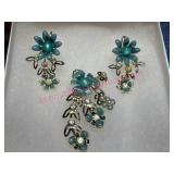 Gold-Tone Floral Earrings & Brooch w/ Stones