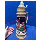 Vtg Large German Stein w/ Pewter Lid repaired