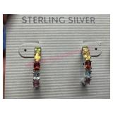 Sterling Silver Hoop Earrings w/Gemstones