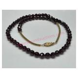 Faceted Garnet Bead Necklace w/ Gold-Tone Clasp