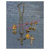 Gold-Tone Jewelry w/ Cross Pendant & Pins