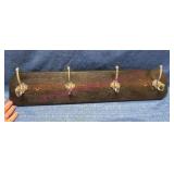 Wood 23in Wall Rack w/ Metal Hooks