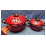 Red Metal Pots w/ Perforated Lids