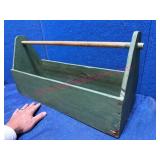 Vtg Green Wooden Tool Tray-Caddy