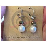 New Sterling Silver FW Pearl & Pyrite Earrings