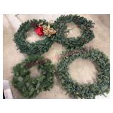 4 Christmas Wreaths w/ Decorations & Lights