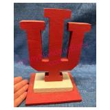 Red IU Wood Sculpture on Square Base