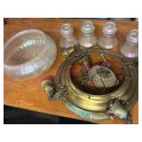 Ant. Brass Ceiling Light Fixture w/ Shades