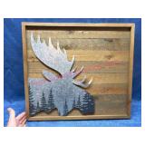 Wood Framed Moose Wall Art w/Metal Accent