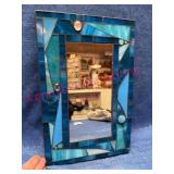 Framed Stained Glass Mirror w/ Blue Accents