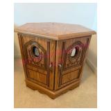 Hexagonal Wood Side Table w/Carved Panels