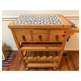 Pine Kitchen Island Cart w/Tile Top