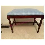 Ant. Mahogany Bench w/ Blue Upholstery