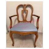 Vtg Wood Armchair w/Blue Seat