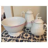 3 White Porcelain Bowl & Pitchers