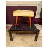 Vtg Vinyl Footstool & Italian Slate Top Table