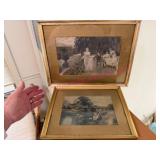 2 Smaller Antique Pictures in Frames