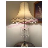 Old Palatial Table Lamp w/ Lg Prisms & Shade