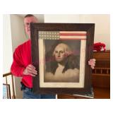 Antique George Washington Picture w/ Flag